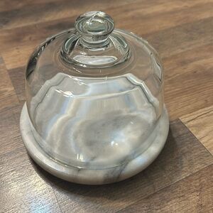 Vintage glass cheese dome with marble base